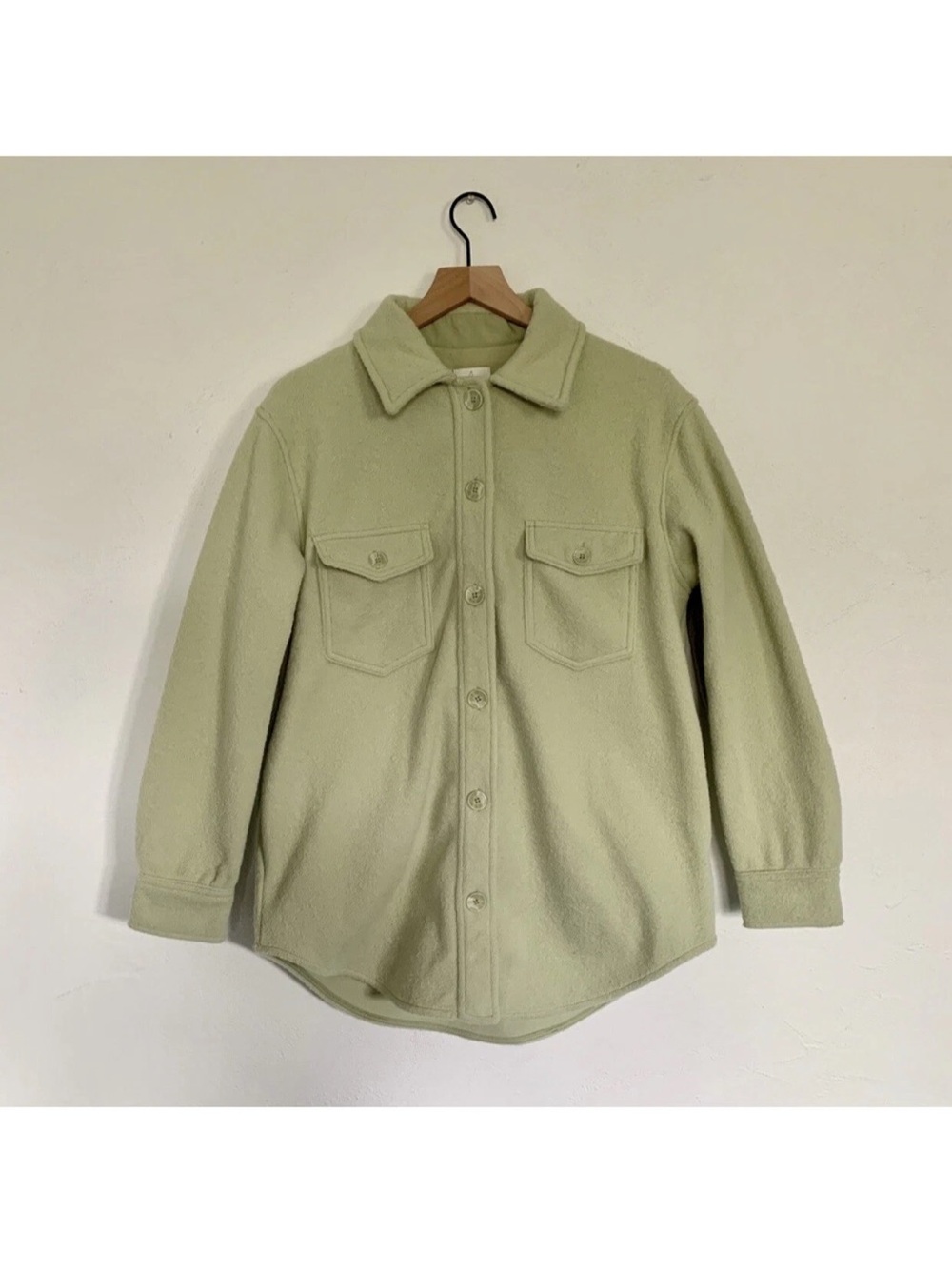 Joie M NEW Soft Green Fleece Button Front Shacket Shirt Jacket